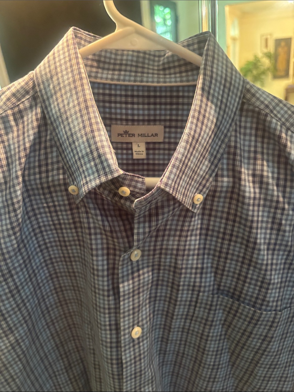 Peter Millar Blue and White Checked Button-Down Shirt